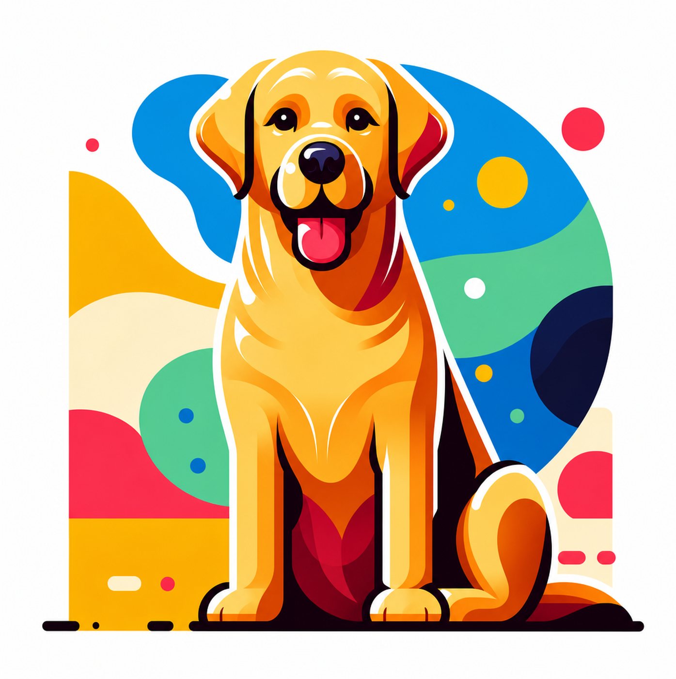 Glad labrador retriever i en stiliserad färgstark grafisk illustration