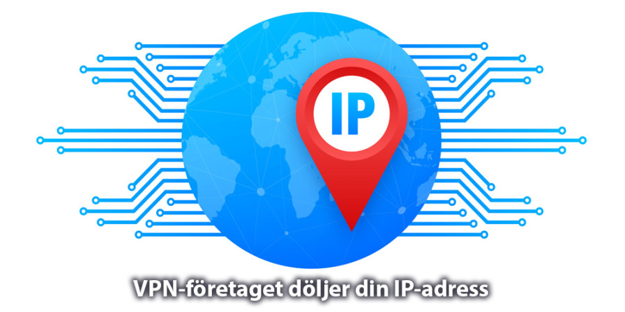 Digital illustration av en jordglob med en IP-markör och kretsloppsmönster i bakgrunden