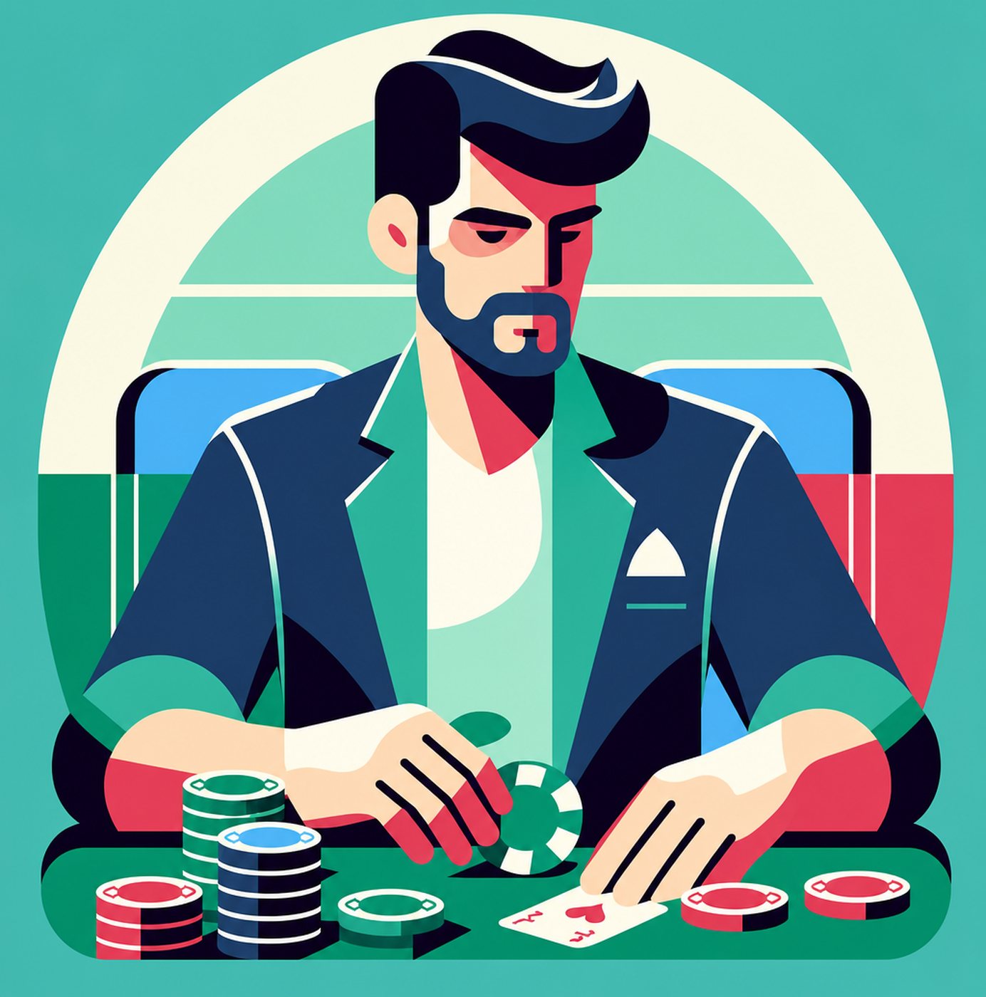 Stiliserad illustration av en man som spelar poker vid ett bord