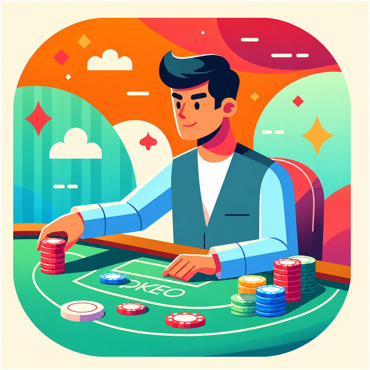 Illustration av pokerspelare som placerar marker på spelbordet