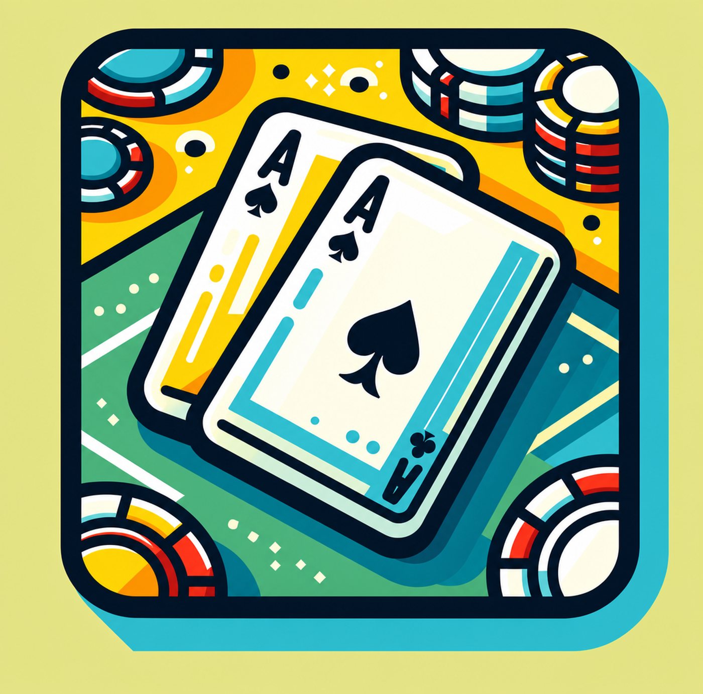 Grafisk illustration av två ess och spelmarker på ett pokerbord