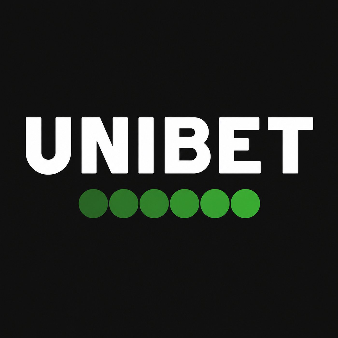 Unibets logotyp med vit text och gröna cirklar på svart bakgrund