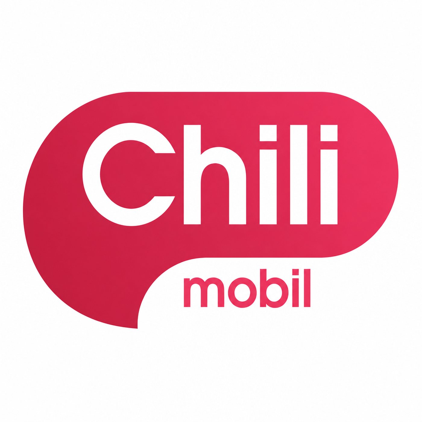 Logotyp för operatören Chilimobil med vit text mot en röd bubbla