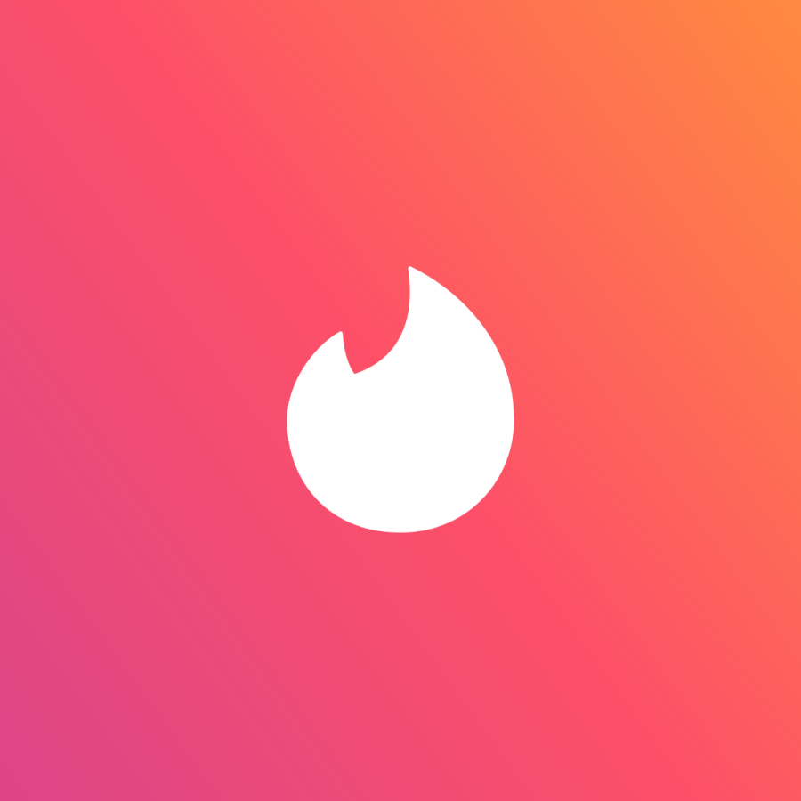 Tinders logotyp i vitt mot en orange och rosa gradientbakgrund