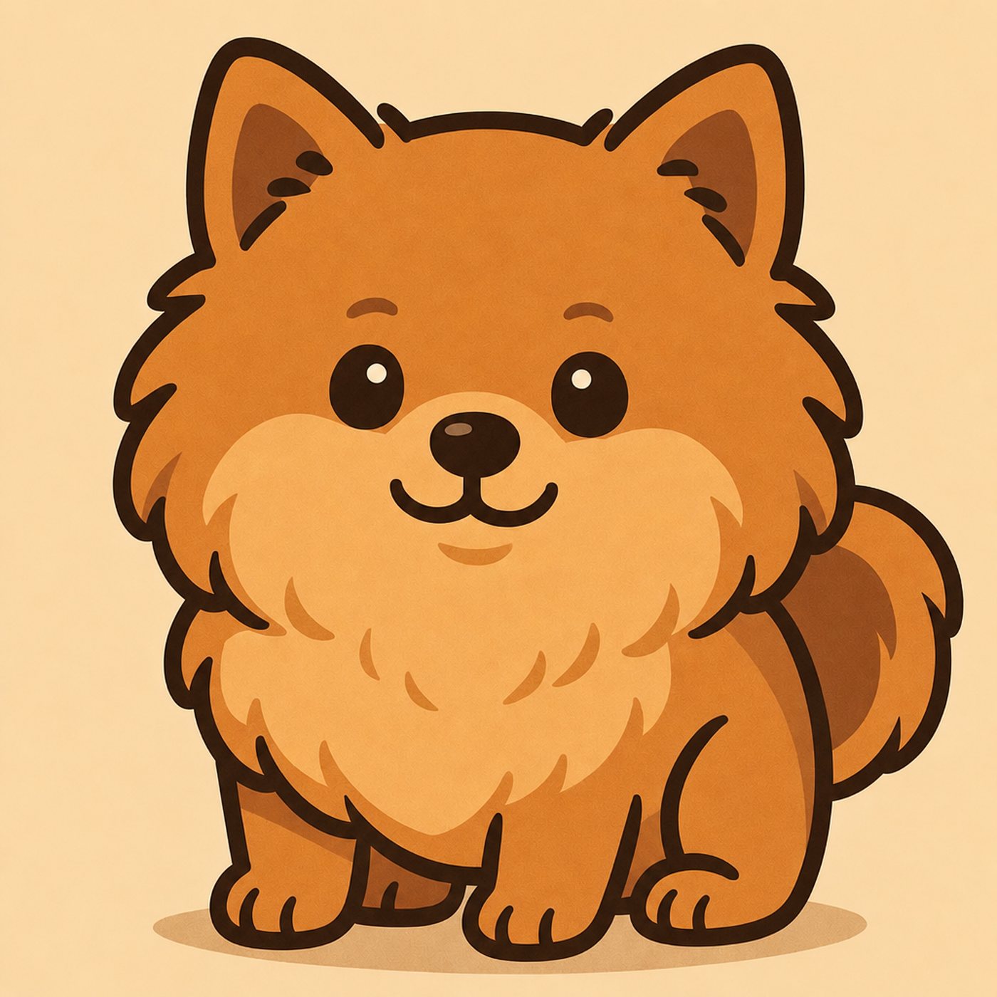 En illustrerad liten pomeranian med fluffig päls på beige bakgrund