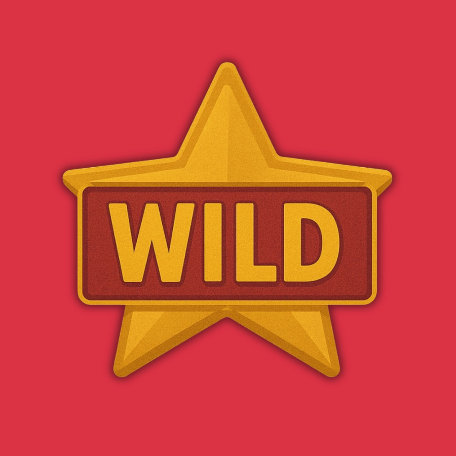 Gul stjärna med en röd rektangel där texten WILD står skrivet